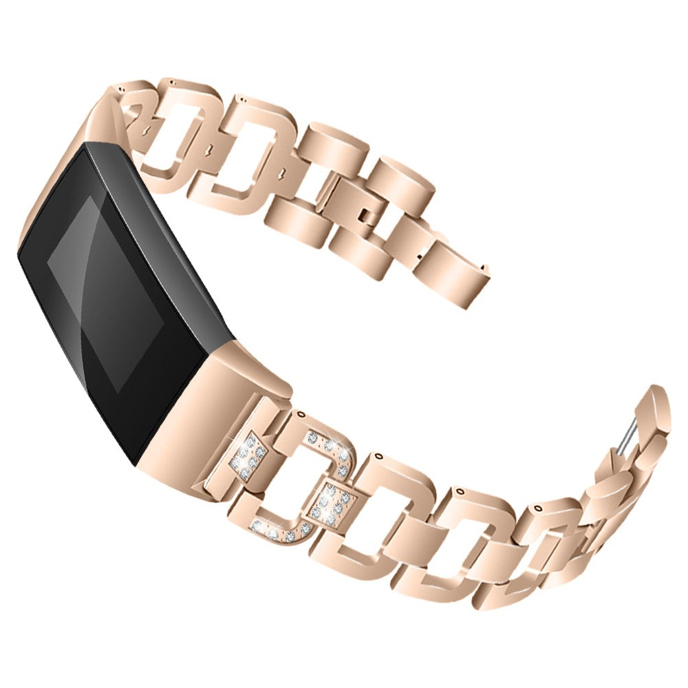 Mega hårdfør Fitbit Charge 3 Metal og Rhinsten Rem - Beige#serie_4