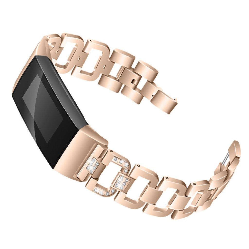 Mega hårdfør Fitbit Charge 3 Metal og Rhinsten Rem - Beige#serie_4