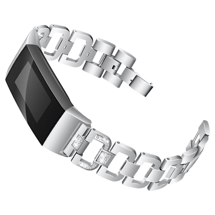 Mega hårdfør Fitbit Charge 3 Metal og Rhinsten Rem - Sølv#serie_5