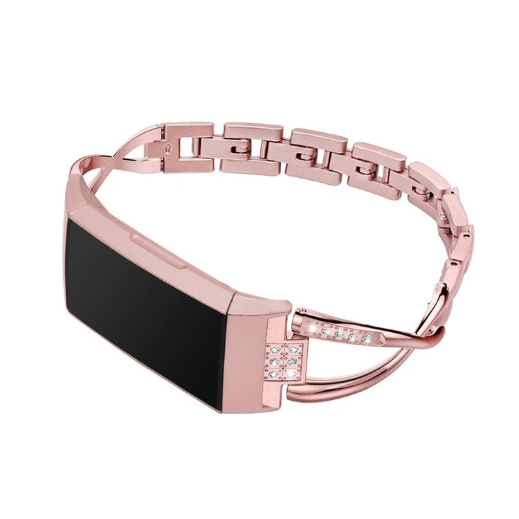 Vildt sejt Fitbit Charge 3 Metal og Rhinsten Rem - Pink#serie_3