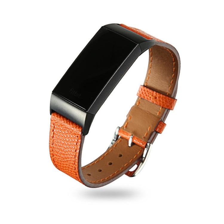 Tidsløst Fitbit Charge 3 Ægte læder Rem - Orange#serie_5