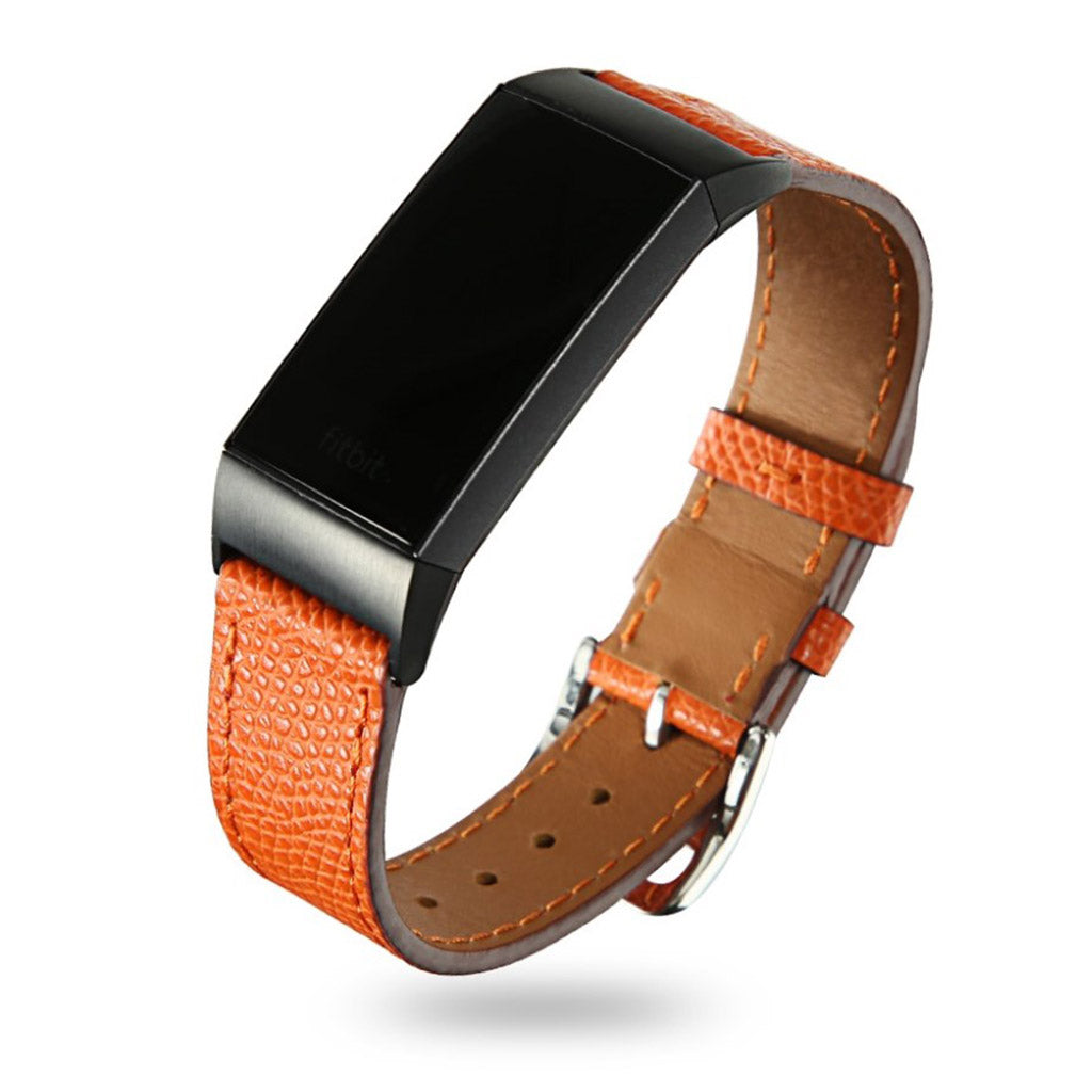 Tidsløst Fitbit Charge 3 Ægte læder Rem - Orange#serie_5