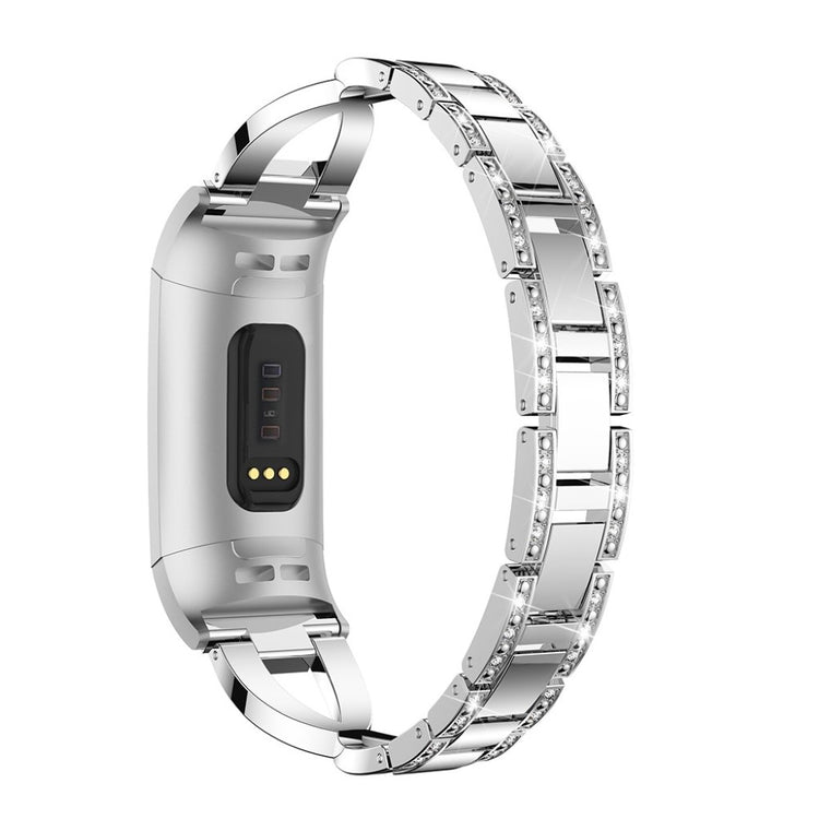 Meget flot Fitbit Charge 3 Metal og Rhinsten Rem - Sølv#serie_2