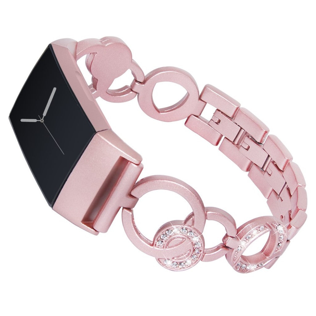 Rigtigt nydelig Fitbit Charge 3 Metal og Rhinsten Rem - Pink#serie_3