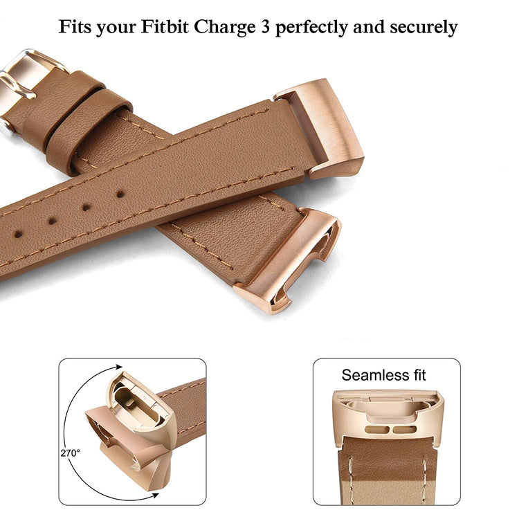 Rigtigt holdbart Fitbit Charge 3 Ægte læder Rem - Brun#serie_10