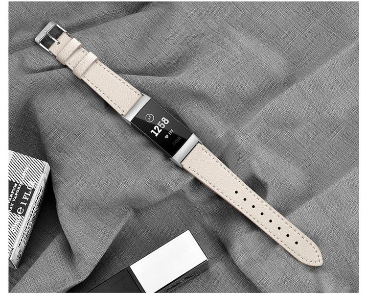 Rigtigt holdbart Fitbit Charge 3 Ægte læder Rem - Beige#serie_2