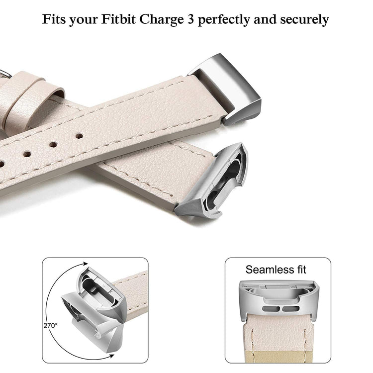 Rigtigt holdbart Fitbit Charge 3 Ægte læder Rem - Beige#serie_2