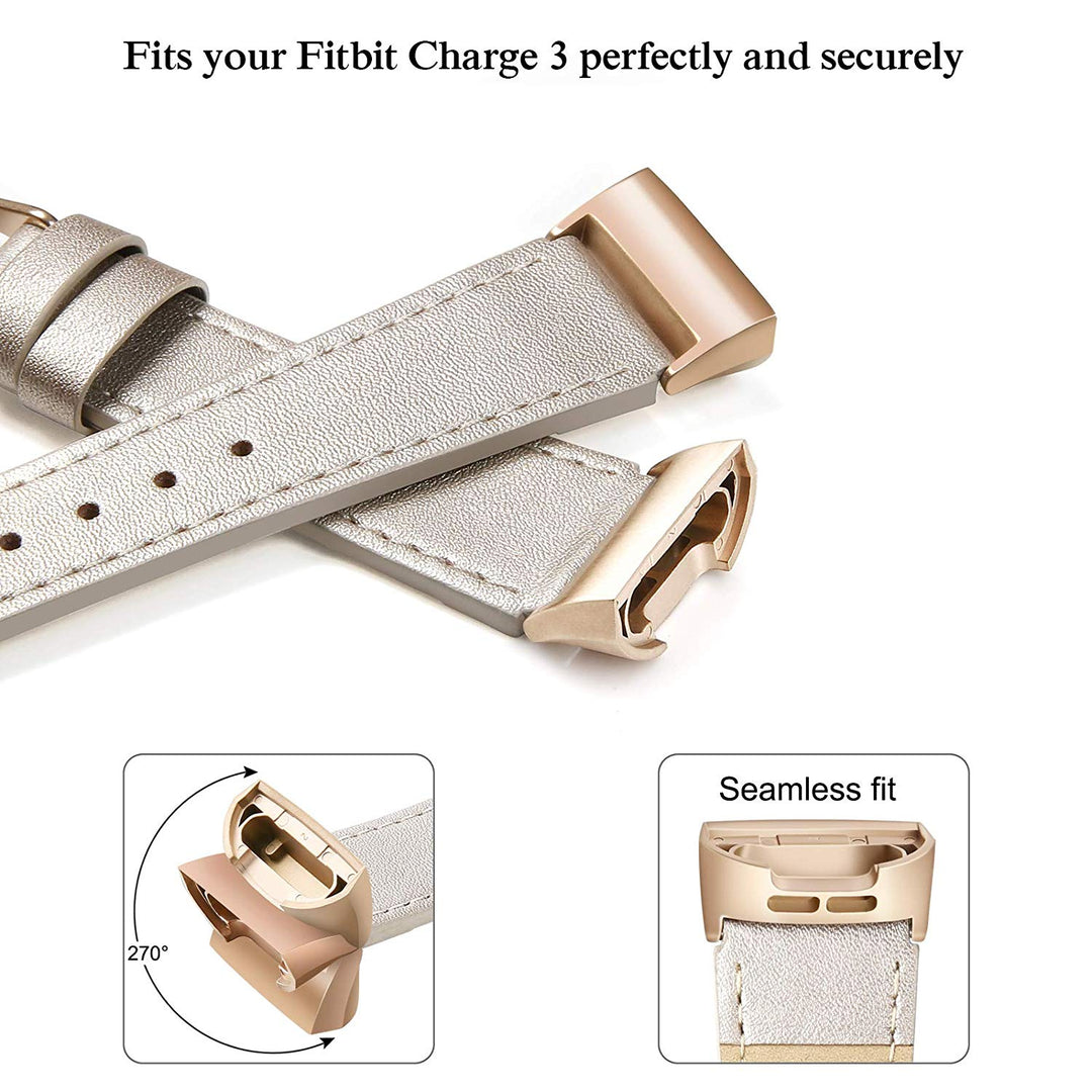Rigtigt holdbart Fitbit Charge 3 Ægte læder Rem - Beige#serie_3