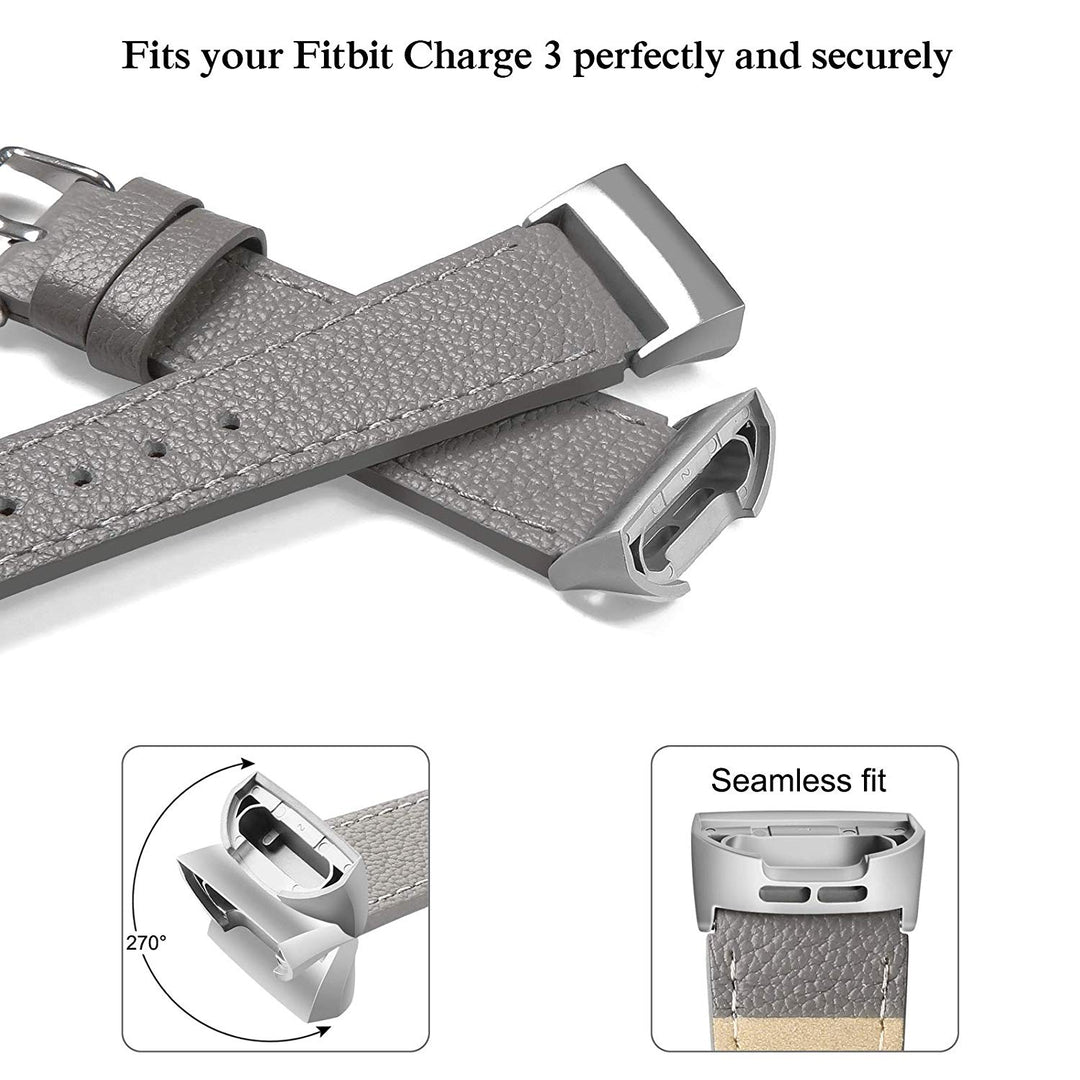 Rigtigt holdbart Fitbit Charge 3 Ægte læder Rem - Sølv#serie_5
