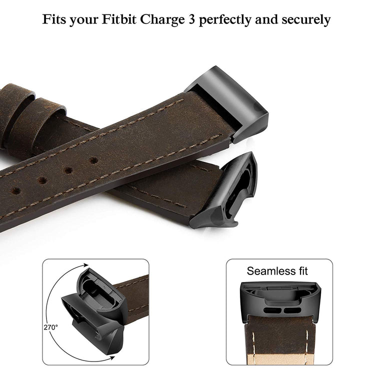 Rigtigt holdbart Fitbit Charge 3 Ægte læder Rem - Brun#serie_7