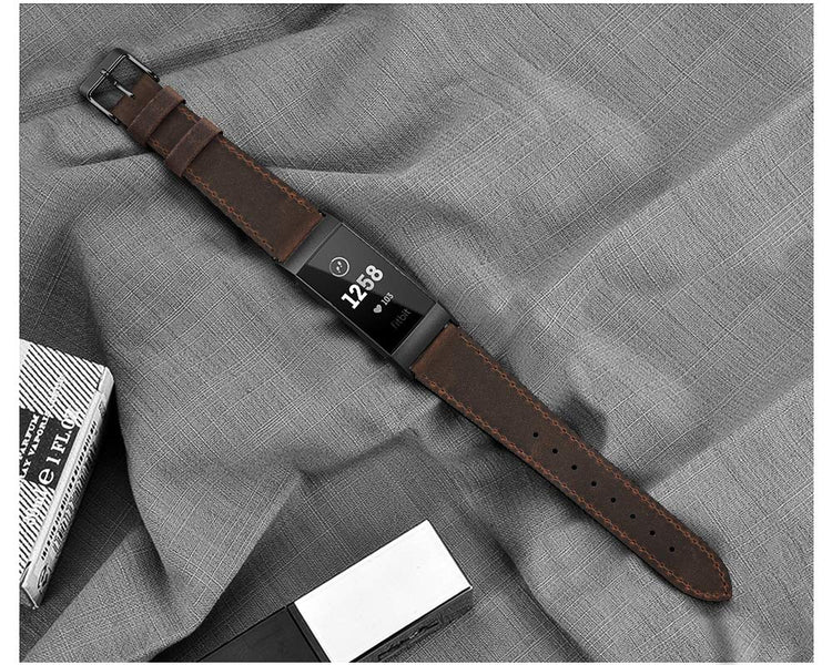 Rigtigt holdbart Fitbit Charge 3 Ægte læder Rem - Brun#serie_7