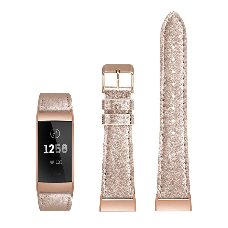 Rigtigt holdbart Fitbit Charge 3 Ægte læder Rem - Pink#serie_8