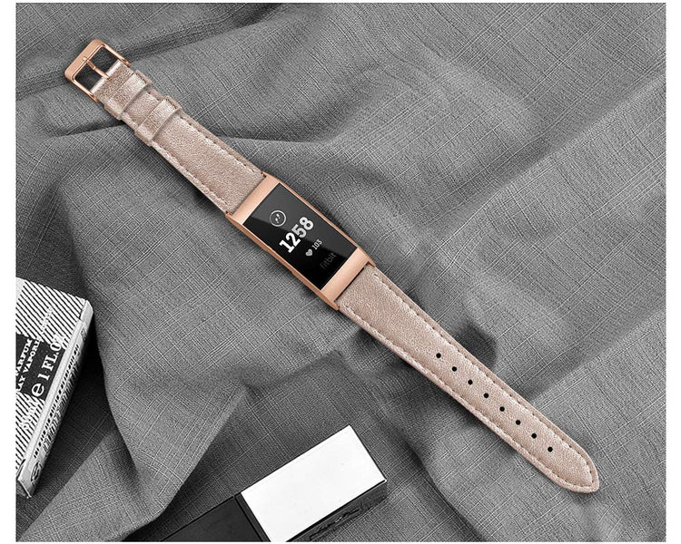 Rigtigt holdbart Fitbit Charge 3 Ægte læder Rem - Pink#serie_8
