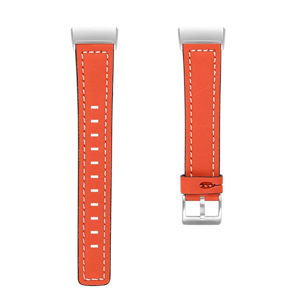 Mega fed Fitbit Charge 3 Ægte læder Rem - Orange#serie_4