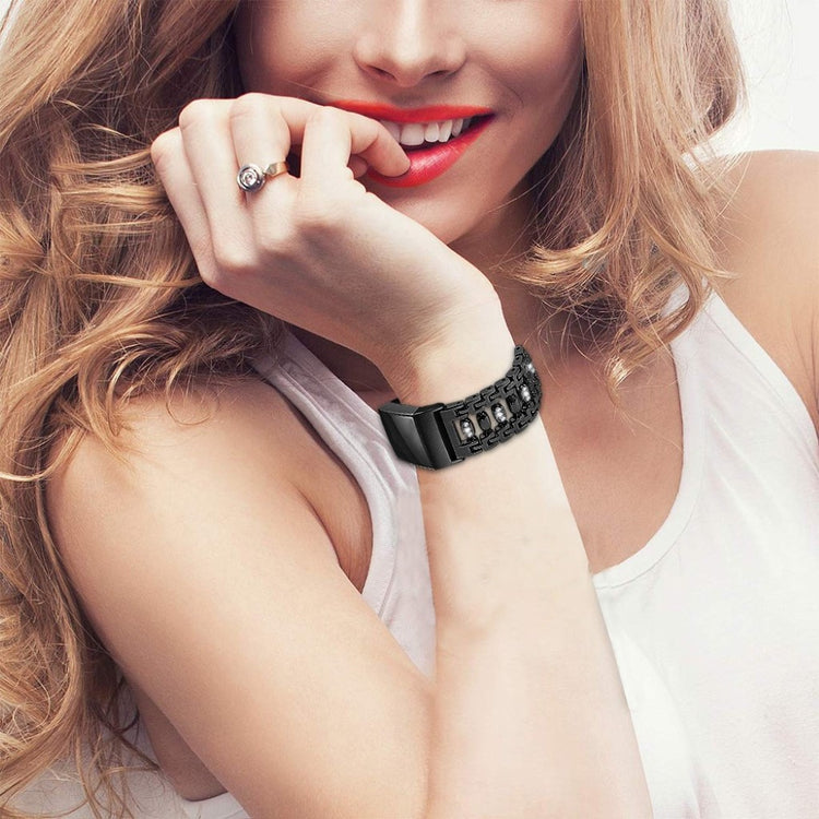 Smuk Fitbit Charge 3 Metal og Rhinsten Rem - Sort#serie_2