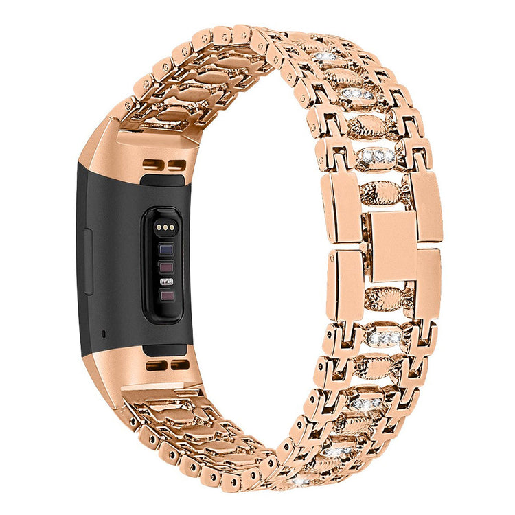 Smuk Fitbit Charge 3 Metal og Rhinsten Rem - Pink#serie_4