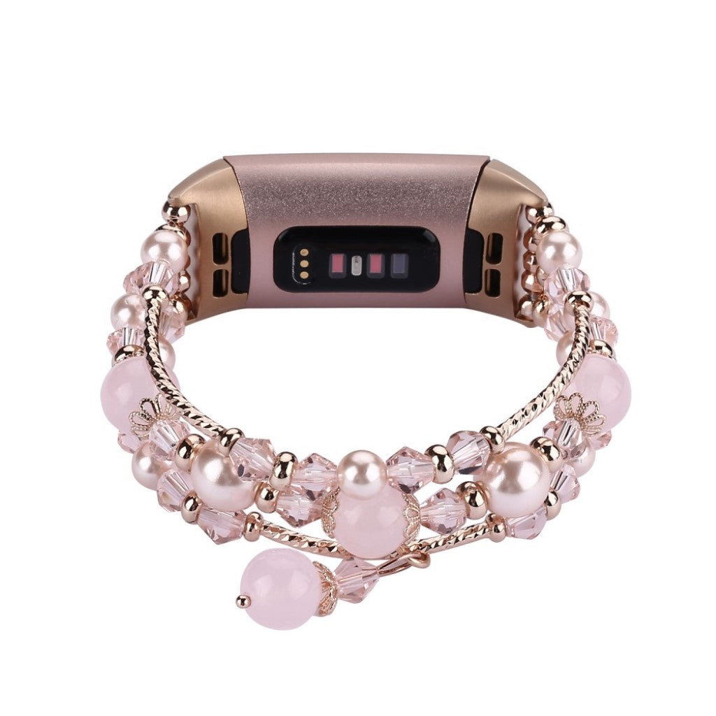 Flot Fitbit Charge 3 Metal og Rhinsten Rem - Pink#serie_3