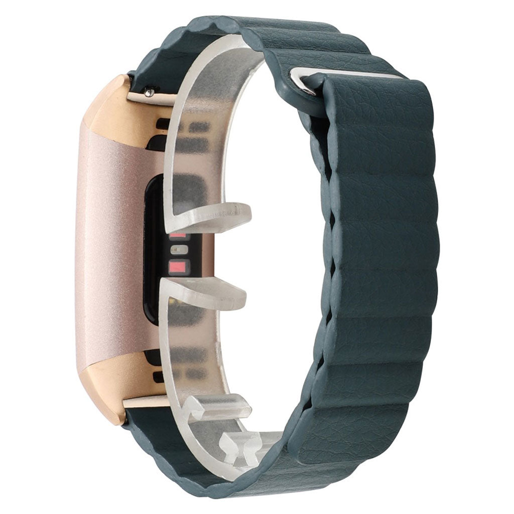 Super smuk Fitbit Charge 3 Ægte læder Rem - Blå#serie_3