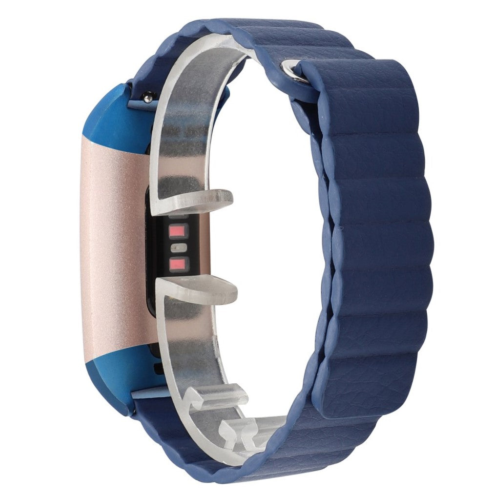 Super smuk Fitbit Charge 3 Ægte læder Rem - Blå#serie_4