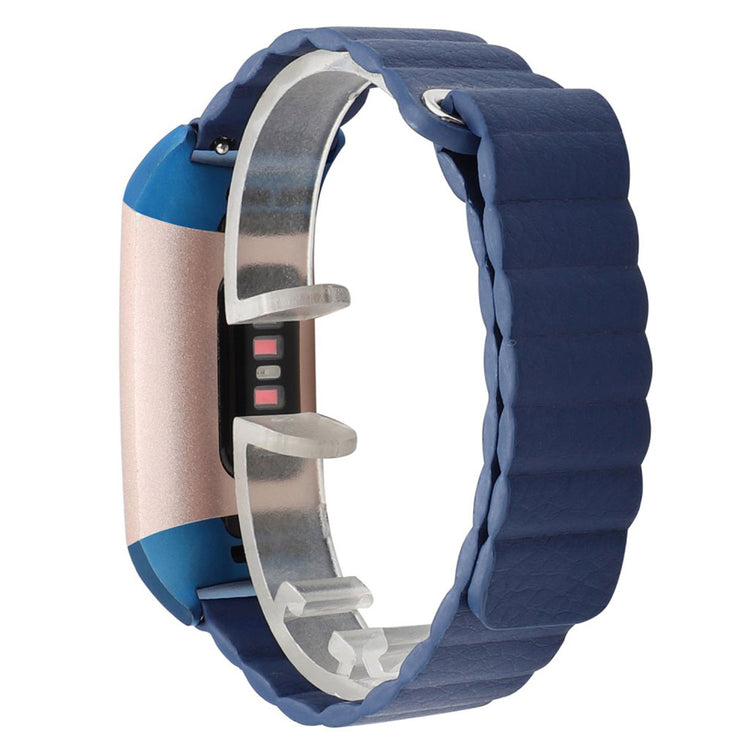 Super smuk Fitbit Charge 3 Ægte læder Rem - Blå#serie_4