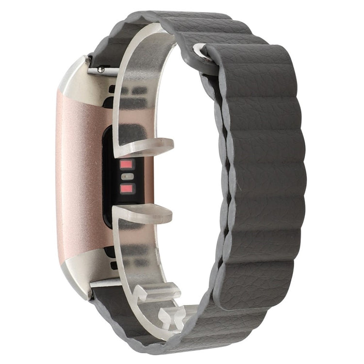 Super smuk Fitbit Charge 3 Ægte læder Rem - Sølv#serie_8
