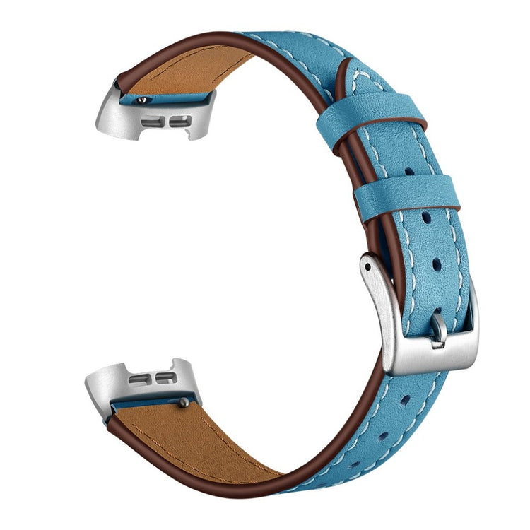 Vildt godt Fitbit Charge 3 Ægte læder Rem - Blå#serie_3