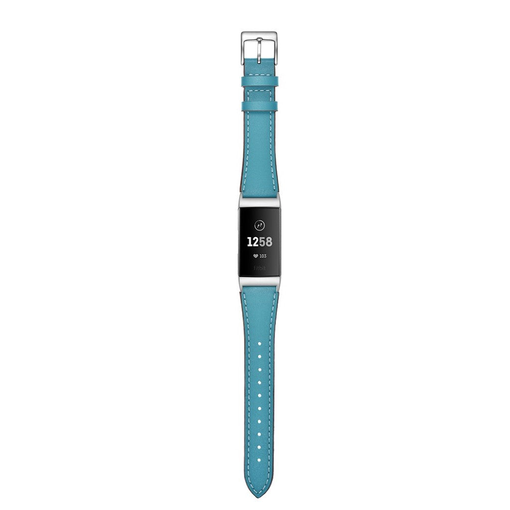 Vildt godt Fitbit Charge 3 Ægte læder Rem - Blå#serie_3