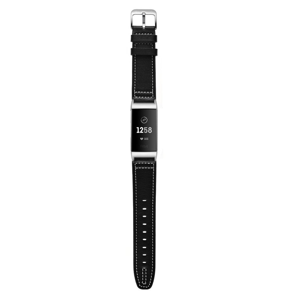 Vildt pænt Fitbit Charge 3 Ægte læder Rem - Sort#serie_1
