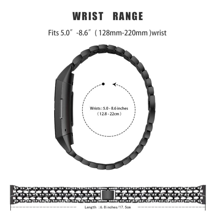 Super hårdfør Fitbit Charge 3 Metal og Rhinsten Rem - Sort#serie_1
