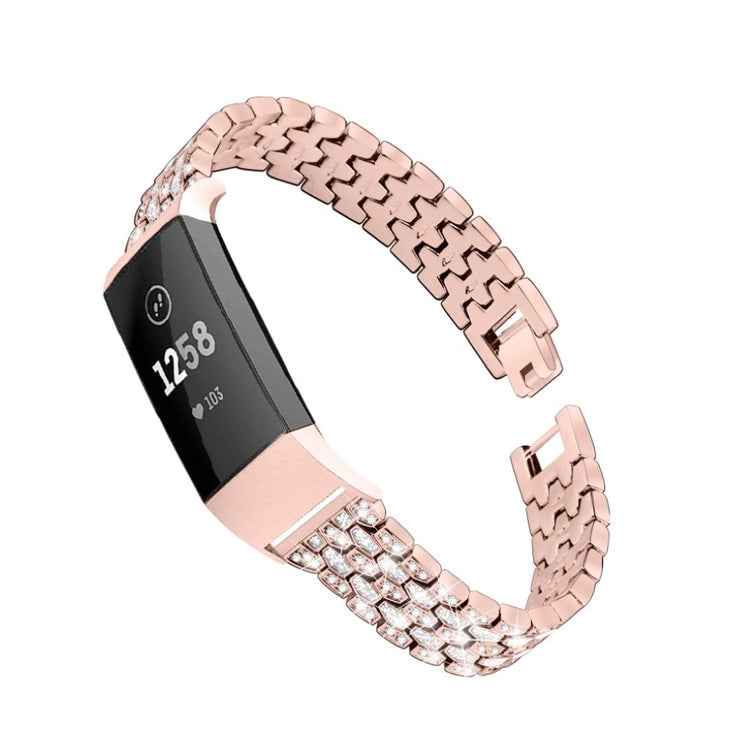 Super hårdfør Fitbit Charge 3 Metal og Rhinsten Rem - Pink#serie_2