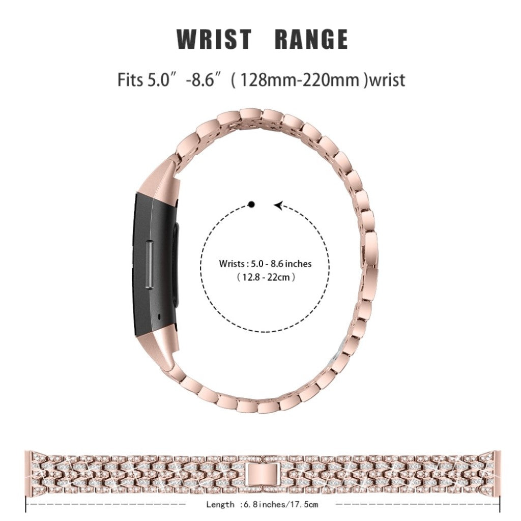 Super hårdfør Fitbit Charge 3 Metal og Rhinsten Rem - Pink#serie_2