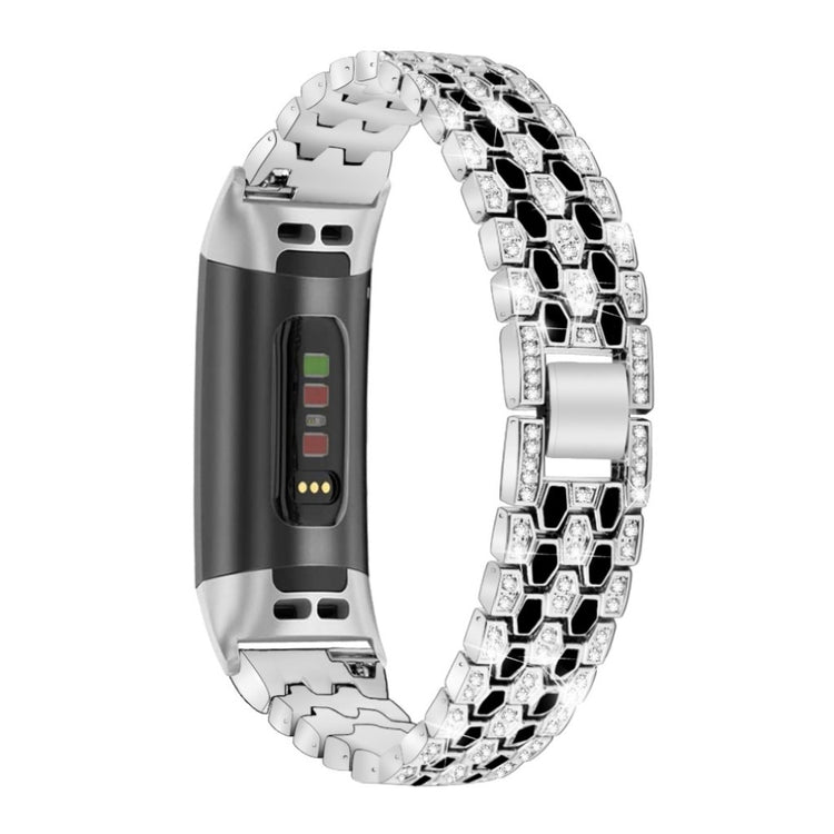 Super hårdfør Fitbit Charge 3 Metal og Rhinsten Rem - Sølv#serie_4