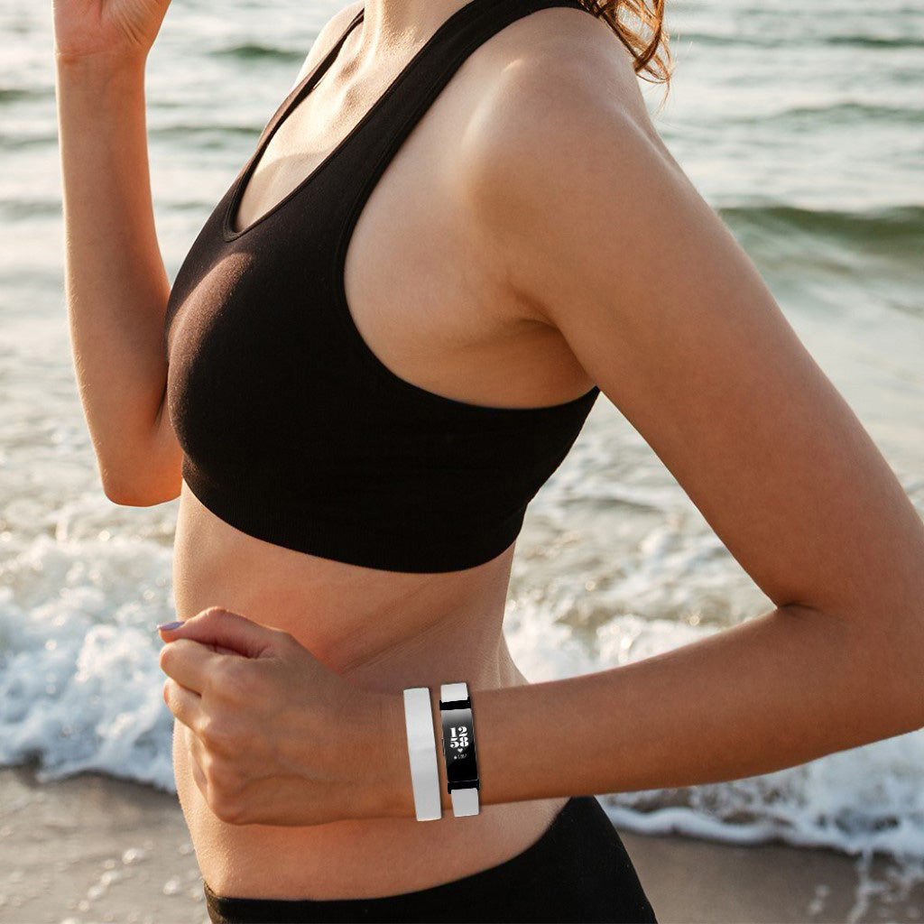 Meget hårdfør Fitbit Inspire Ægte læder Rem - Hvid#serie_1