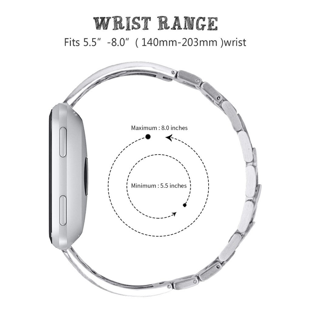 Nydelig Fitbit Versa Lite Metal og Rhinsten Rem - Sølv#serie_014