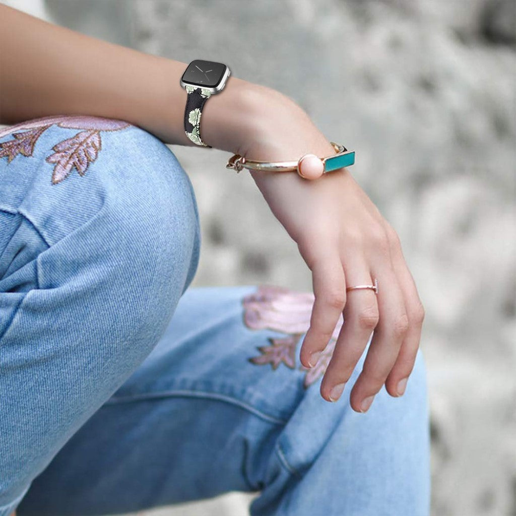 Helt vildt cool Fitbit Versa Lite Ægte læder Rem - Sort#serie_2