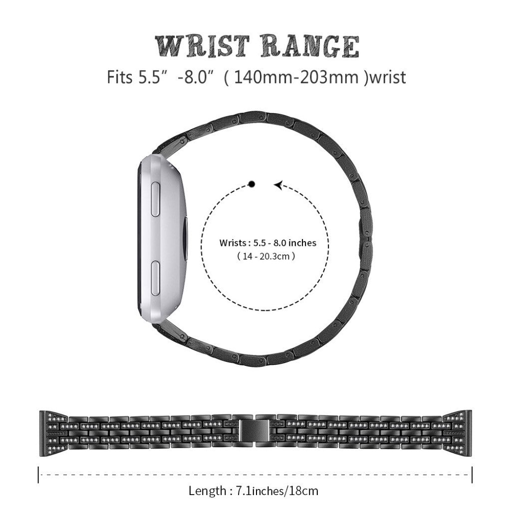 Mega fint Fitbit Versa Lite Metal og Rhinsten Rem - Sort#serie_1