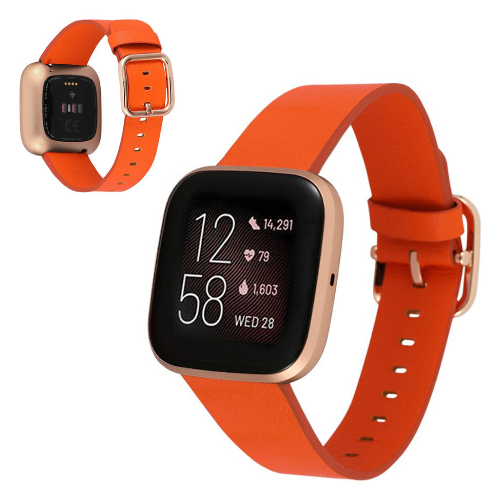 Fed Fitbit Versa 2 / Fitbit Versa Lite Ægte læder Urrem - Orange#serie_4