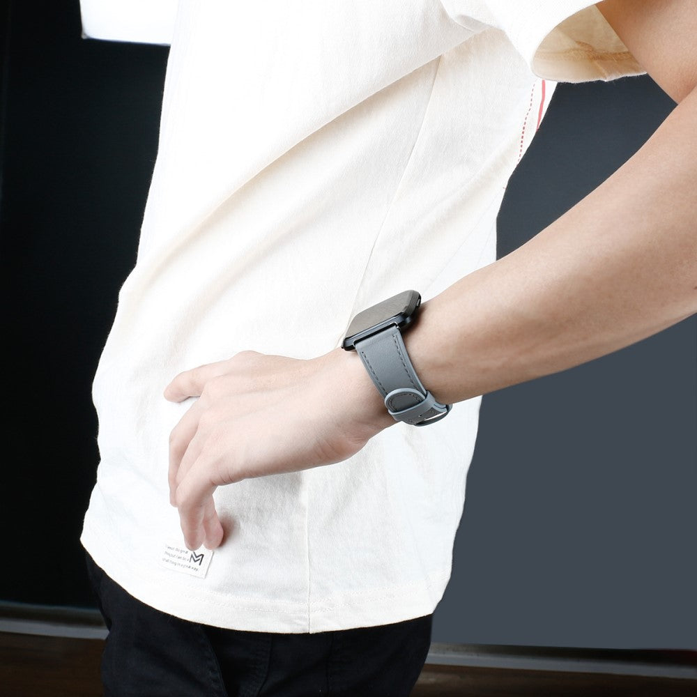 Elegant Fitbit Versa 2 / Fitbit Versa Lite Ægte læder Urrem - Sølv#serie_5