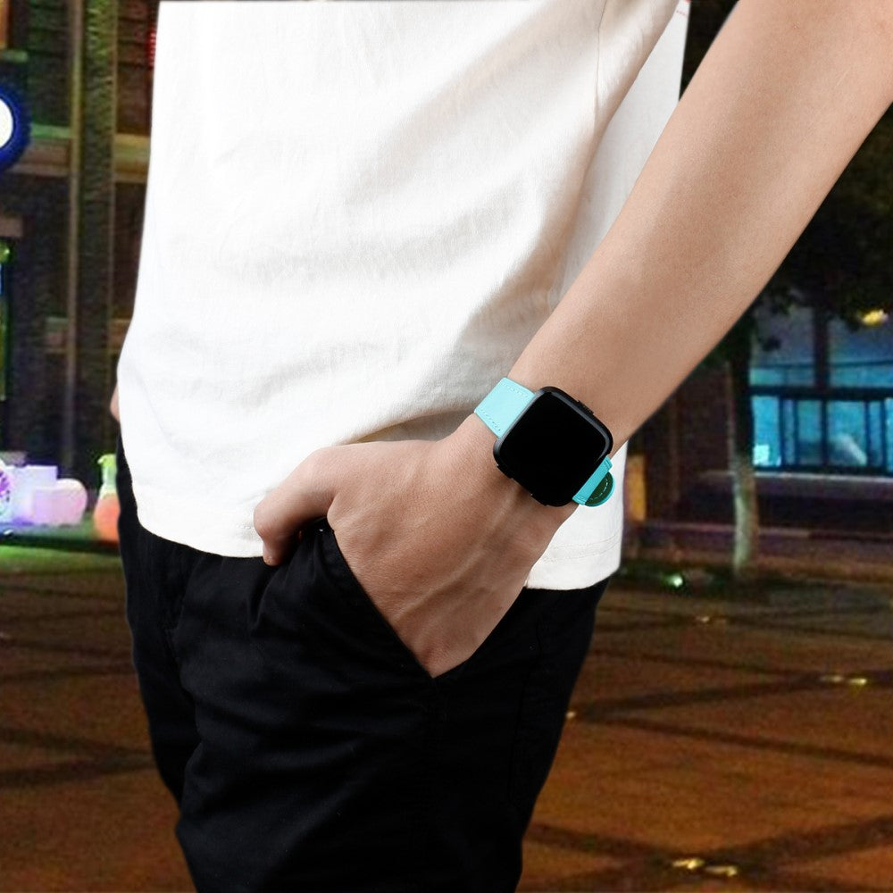 Elegant Fitbit Versa 2 / Fitbit Versa Lite Ægte læder Urrem - Blå#serie_7