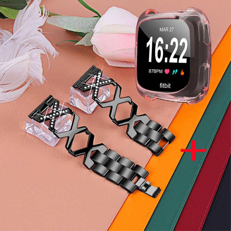 Fitbit Versa 2 / Fitbit Versa Lite Metal Rem med Cover - Sort#serie_2