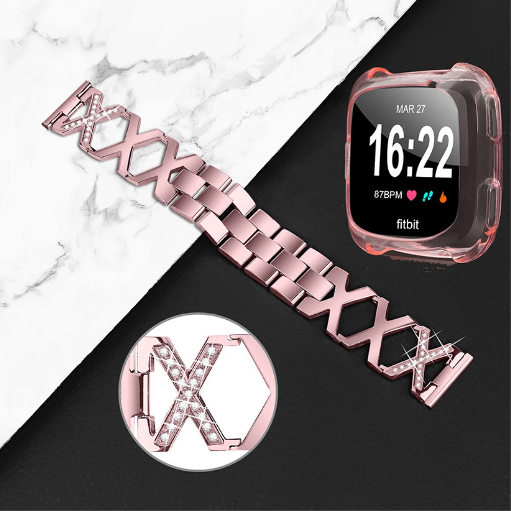 Fitbit Versa 2 / Fitbit Versa Lite Metal Rem med Cover - Pink#serie_3