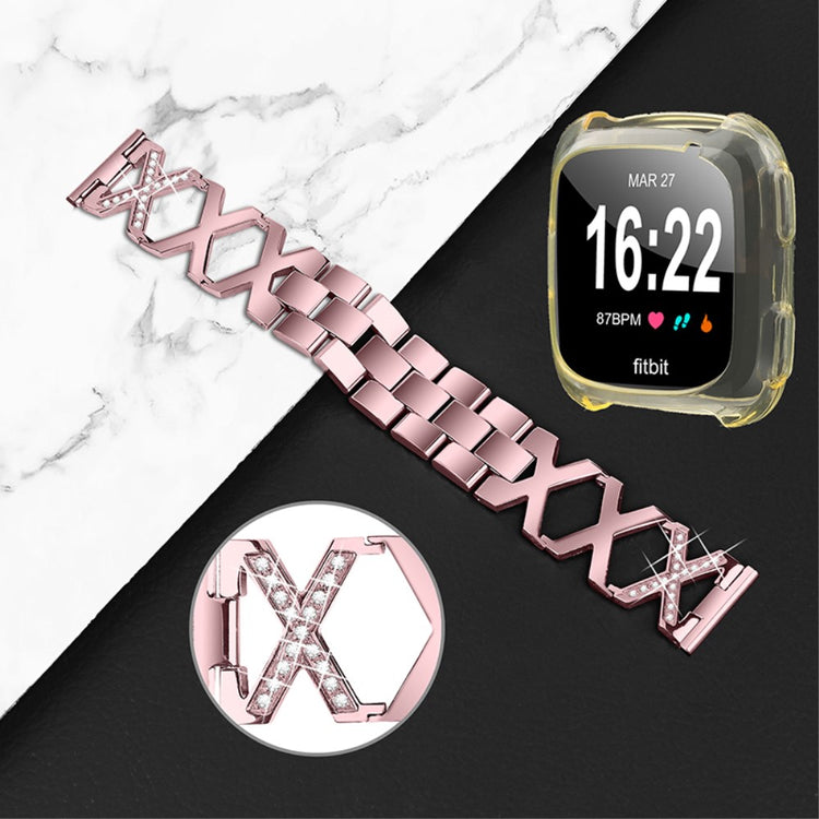 Fitbit Versa 2 / Fitbit Versa Lite Metal Rem med Cover - Pink#serie_3