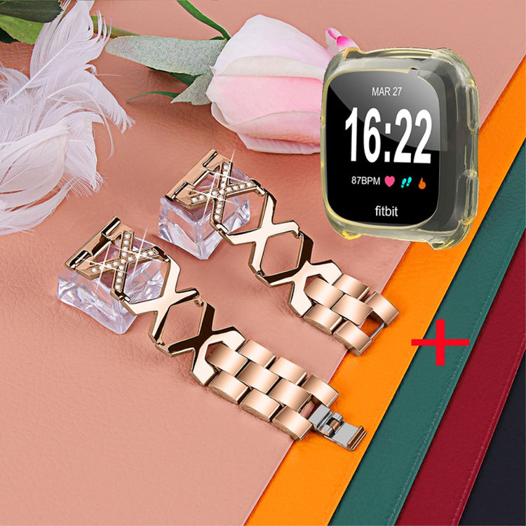 Fitbit Versa 2 / Fitbit Versa Lite Metal Rem med Cover - Pink#serie_4