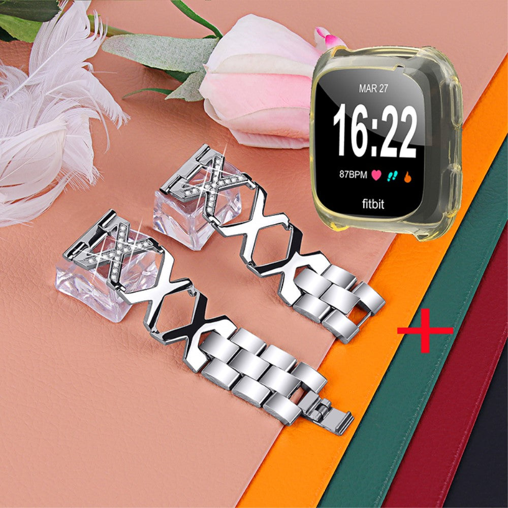 Fitbit Versa 2 / Fitbit Versa Lite Metal Rem med Cover - Sølv#serie_5