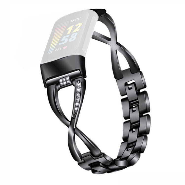 Fed Fitbit Charge 4 / Fitbit Charge 3 Metal og Rhinsten Rem - Sort#serie_3