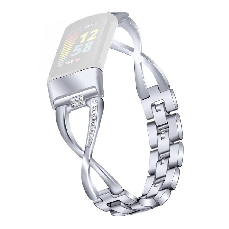 Fed Fitbit Charge 4 / Fitbit Charge 3 Metal og Rhinsten Rem - Sølv#serie_5