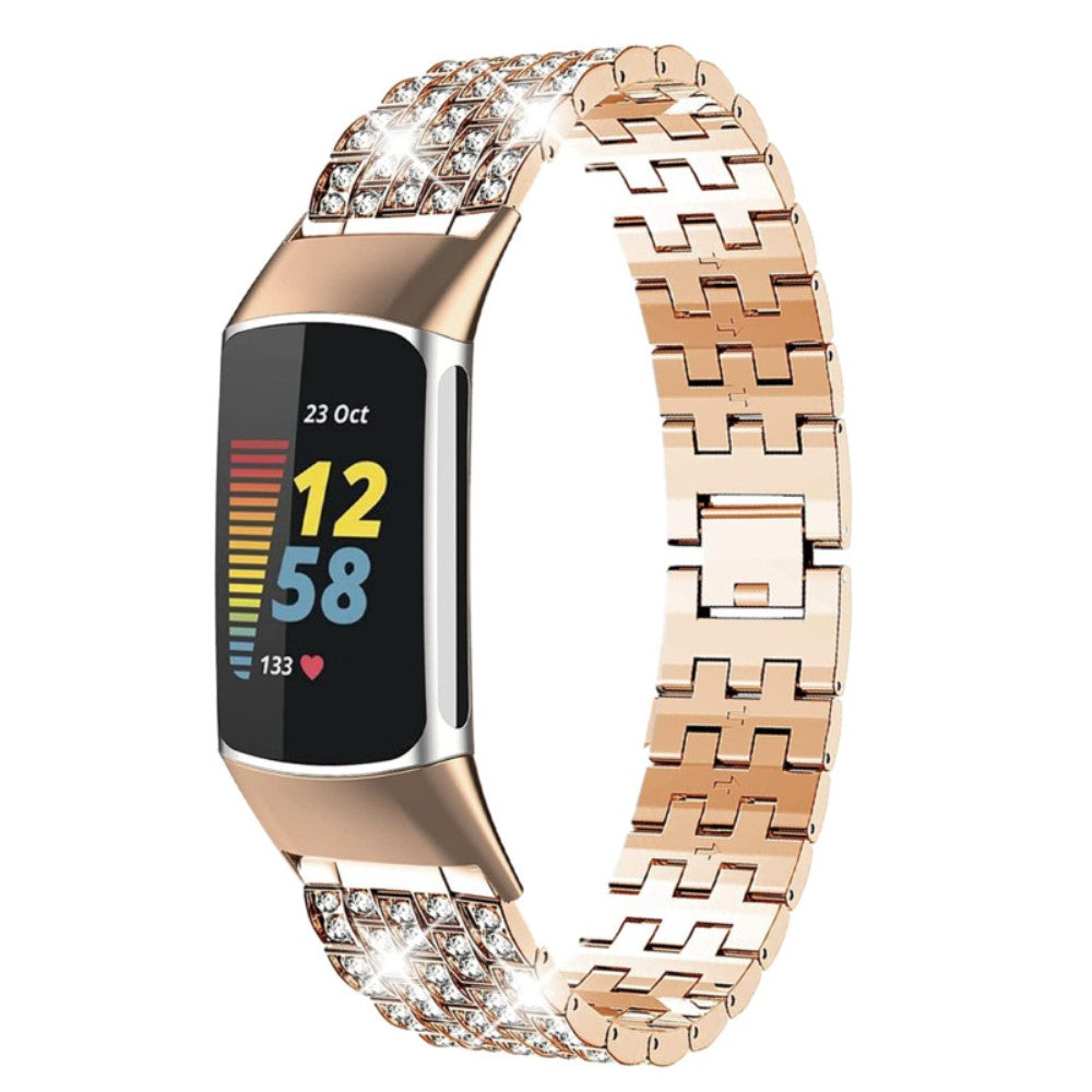 Fed Fitbit Charge 4 / Fitbit Charge 3 Metal og Rhinsten Rem - Pink#serie_3