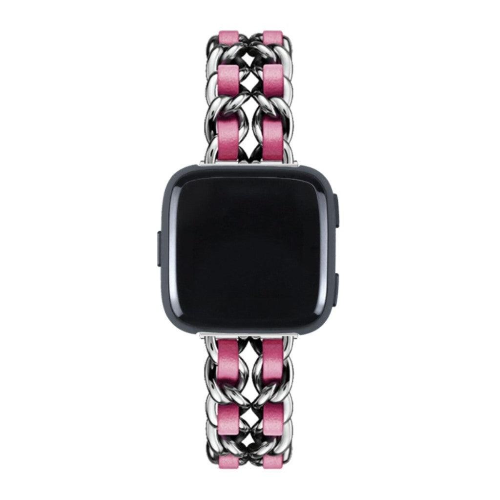 Smuk Fitbit Versa 3 / Fitbit Sense Metal og Kunstlæder Rem - Pink#serie_1