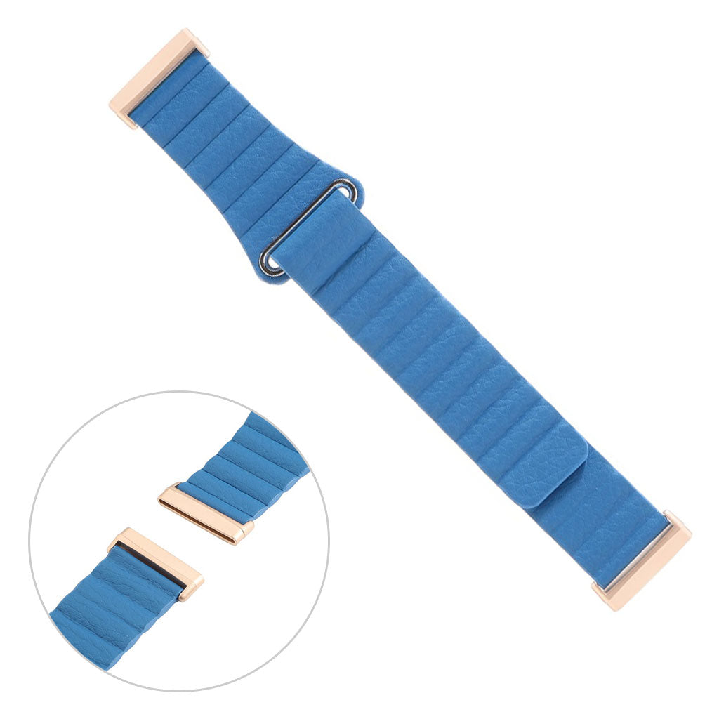 Fed Fitbit Versa 3 / Fitbit Sense Ægte læder Rem - Blå#serie_9