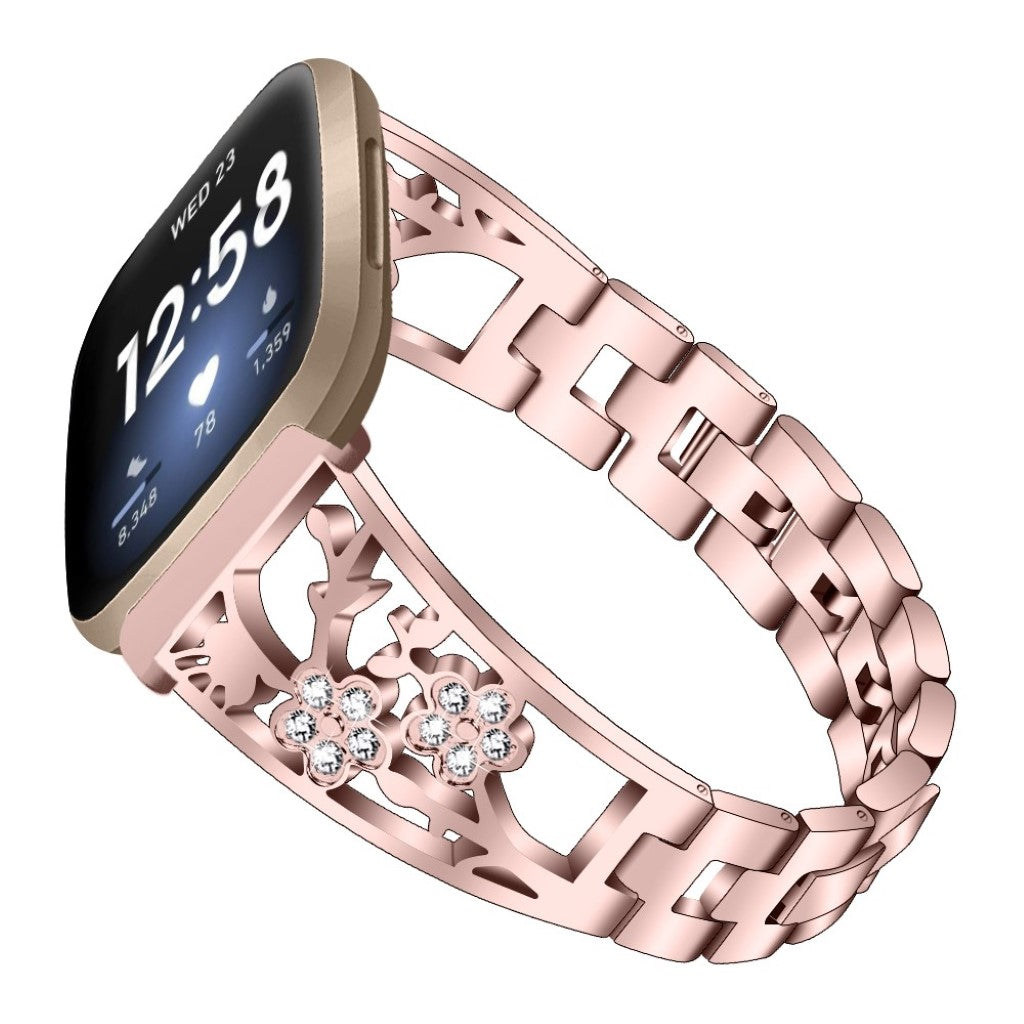 Smuk Fitbit Versa 3 / Fitbit Sense Metal og Rhinsten Rem - Pink#serie_2